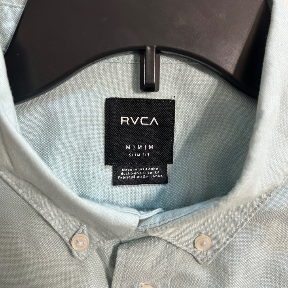 RVCA Mens Slim Fit Short Sleeve Button Down Oxford Shirt Sage Green MK526TLP M - Picture 6 of 8
